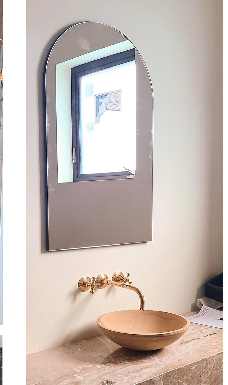 Arch mirror and vessel sink, The Linear House